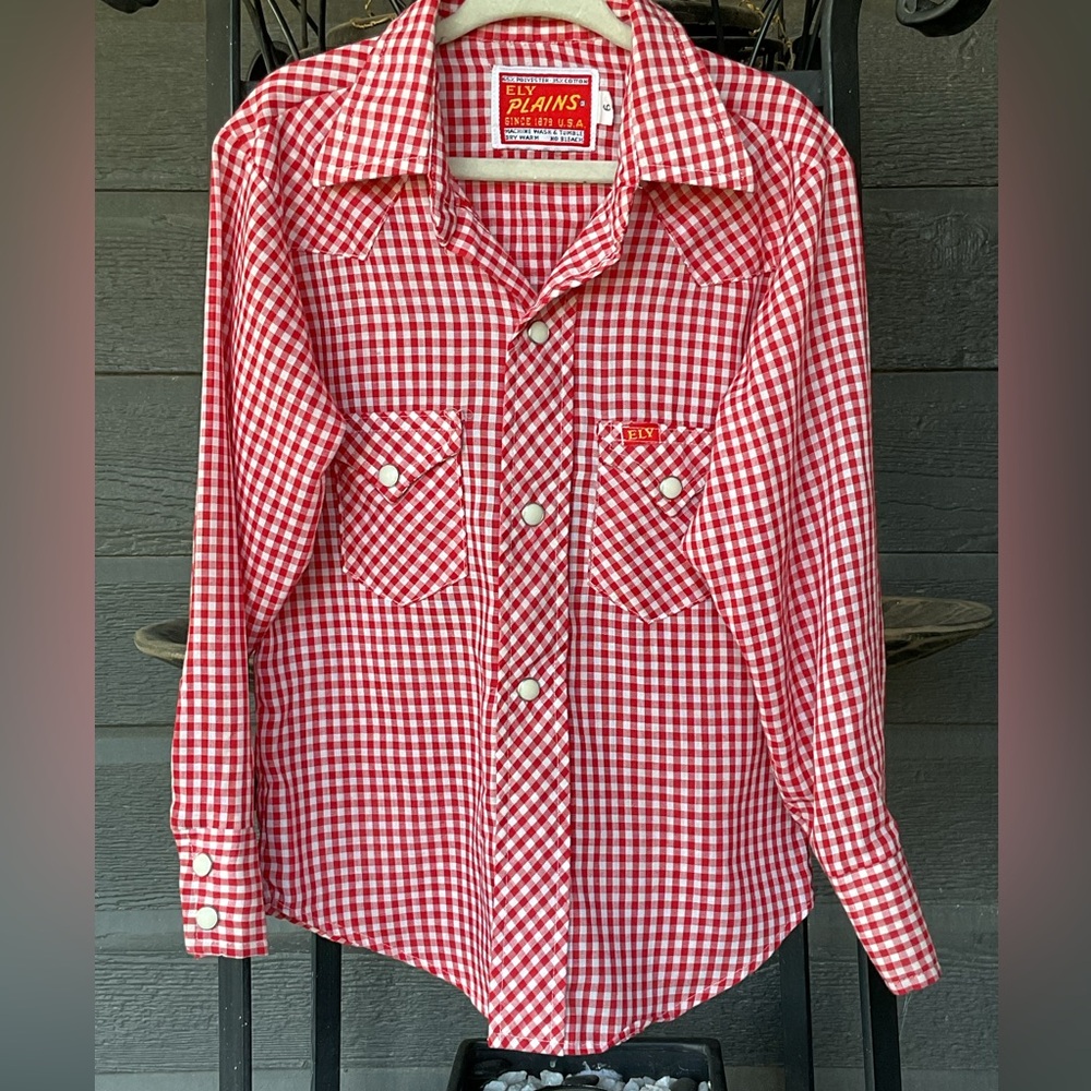 Vtg Ely Plains Western Pearl Snap Button Shirt Boys 6